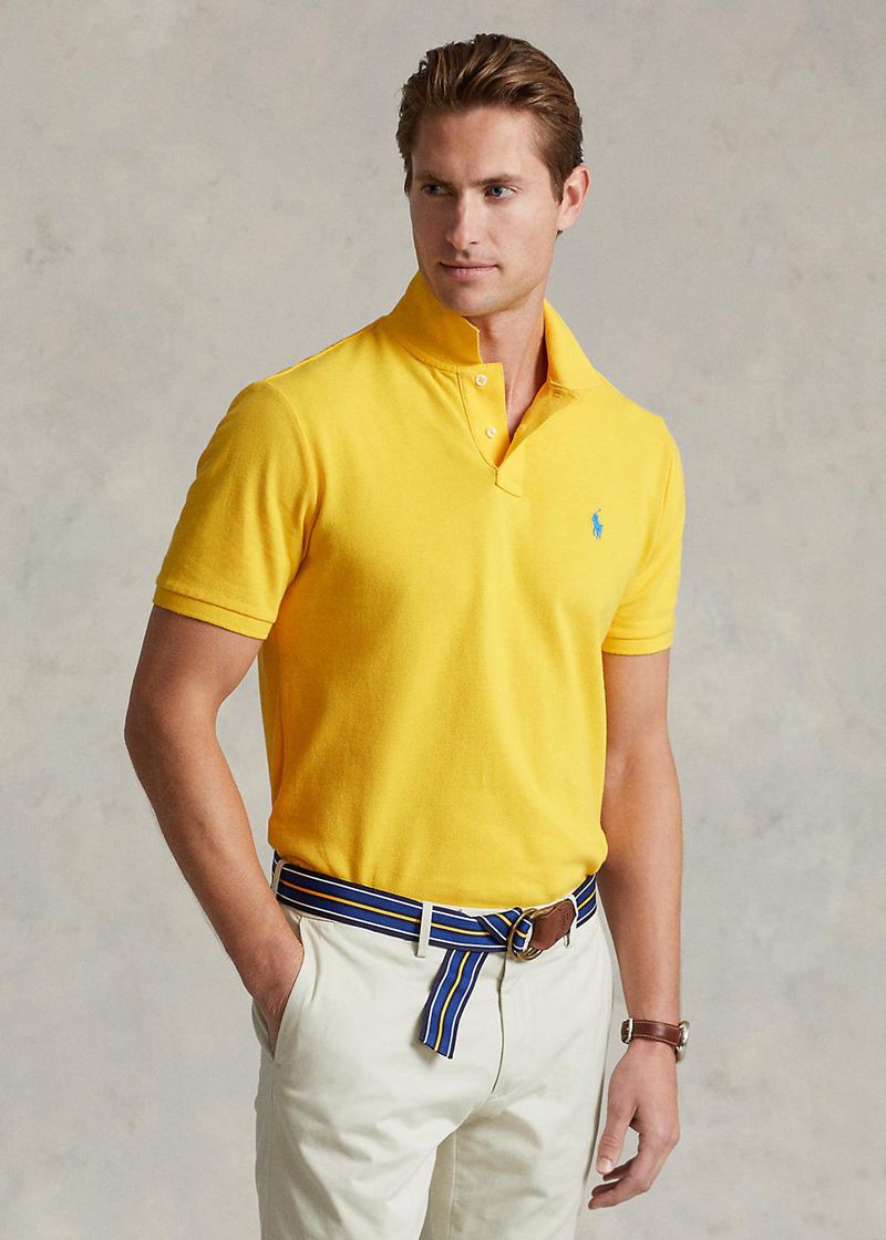 Poleras Polo Polo Ralph Lauren Hombre Custom Slim Fit Mesh Chile Amarillo CTQYK-2701